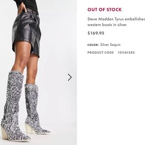 Steve Madden Tyrus embellished western boots in silver. Sold out everywhere!